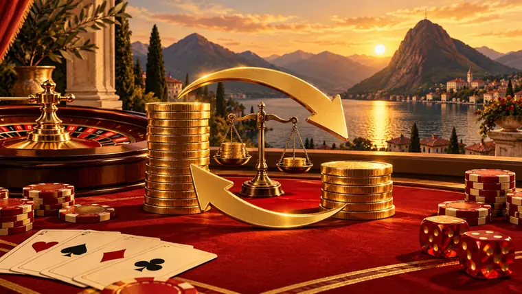 Due pile di monete d’oro collegate da frecce circolari e una piccola bilancia: il costo della conversione di valuta